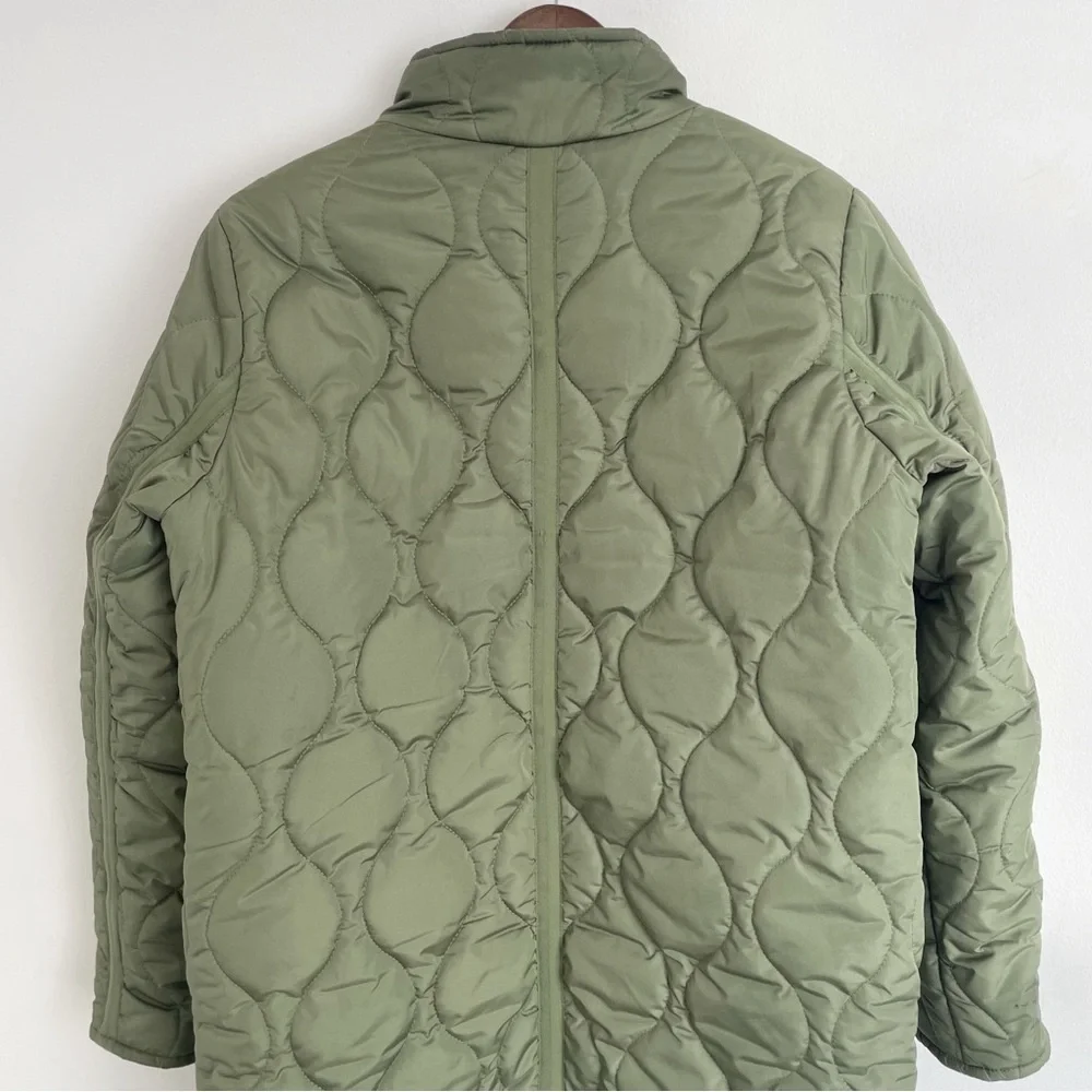 J. Crew Quilted Cocoon Puffer Jacket Army Green Gold Oversized Cozy Casual - Picture 5 of 11
